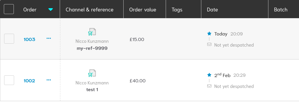 Example orders for the script to retrieve